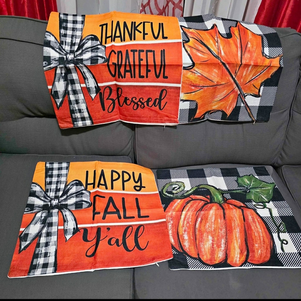 New 4pcs Fall Themed Decorative Pillow Case with Pumpkin and Leaf Design
